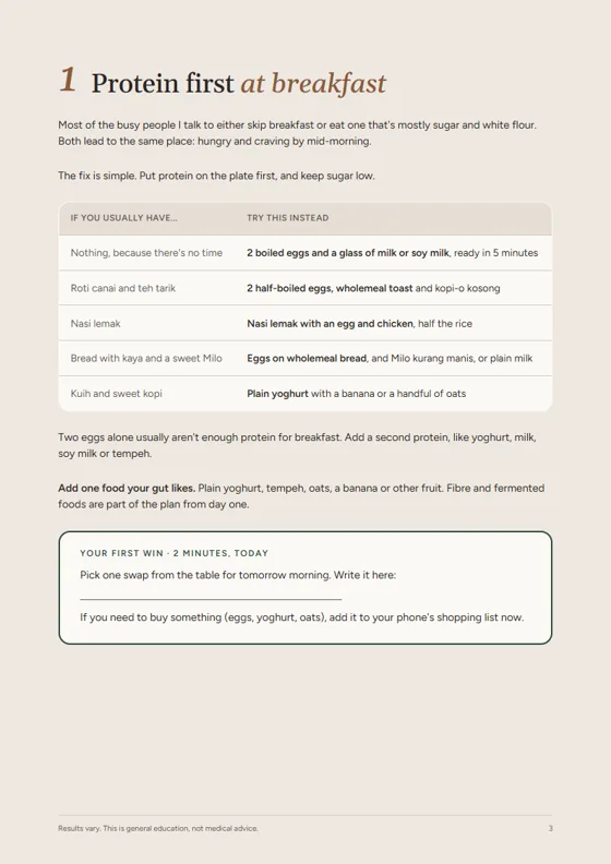 Guide page 3: a breakfast swap table and your first win
